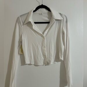 Aritzia Wilfred white button down cropped shirt